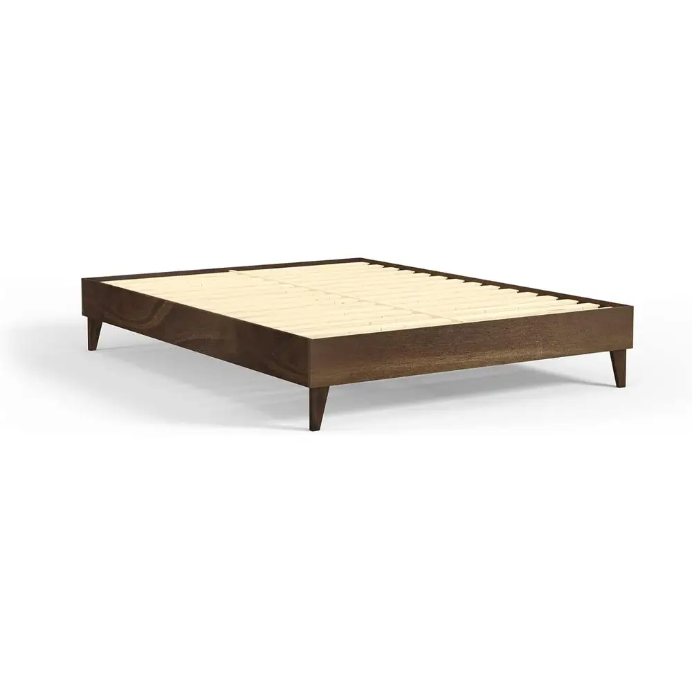 

100% New Zealand Pine King Bed - Solid Mattress Platform with Slat Support - Easy Assembly - Walnut Finish
