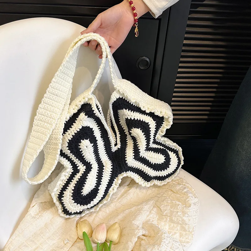

Creative Handmade Woven Cartoon Crossbody Bag Women's Crocheted Butterfly Bag Open-top Trendy Shoulder Bag Travel Vacation Bag