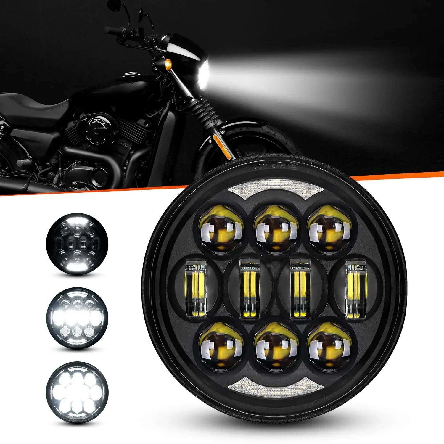 مصباح أمامي LED للإسقاط لدراجة Harley Dyna Street Bob Super Wide Glide Low Rider Super Bright DOT معتمد 80 وات 5-3/4 بوصة 5.75 بوصة مستديرة