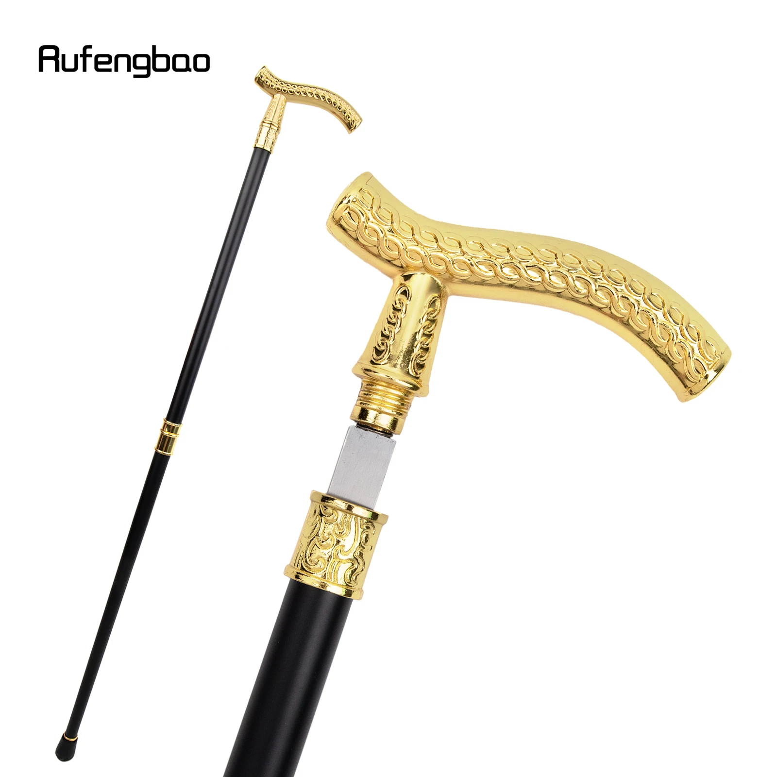 Golden Flower Wheatear Pattern Handle Walking Stick with Hidden Plate Self Defense Fashion Cane Plate Cosplay Crosier Stick 93cm