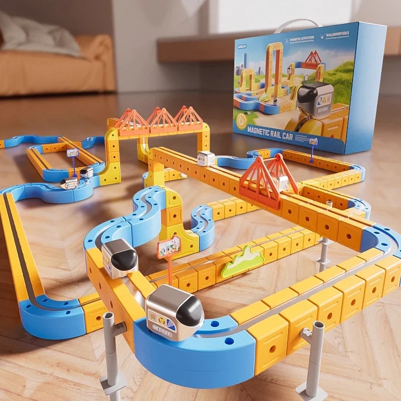 62/128 pçs magnético carro ferroviário bloco de construção conjunto montessori gravidade labirinto pai criança brinquedo interativo crianças presente natal