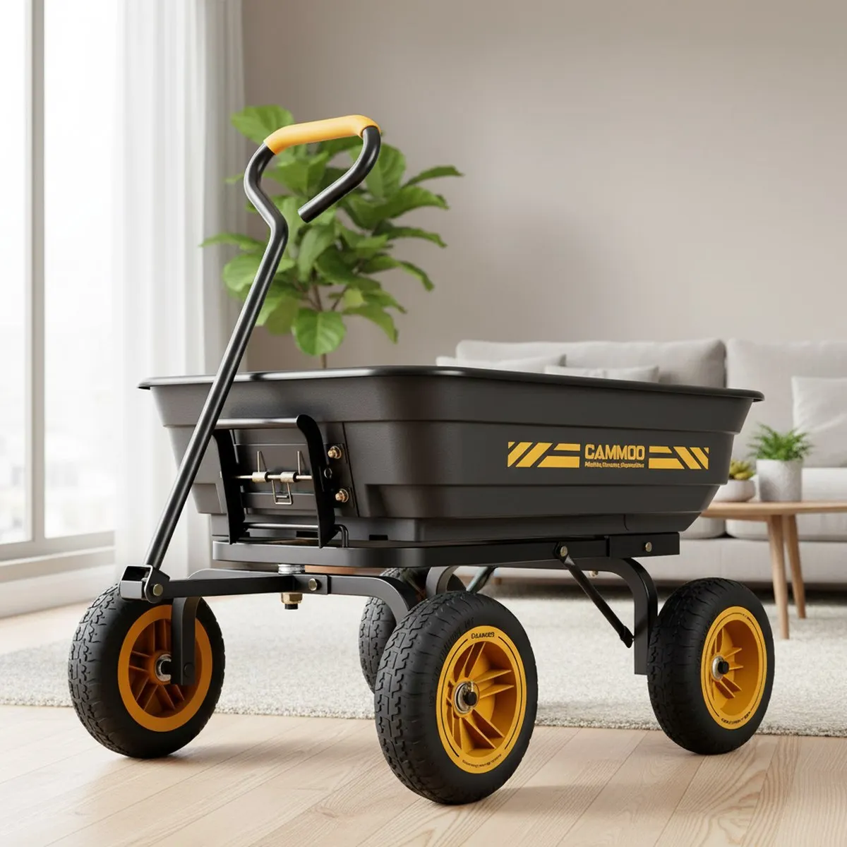 Heavy Duty Yard Cart 10 Inch Solid Tire Garden Wagon 4 CuFt Dump Bed for Soil Plants Tools