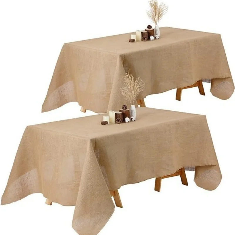 

150x260cm Rectangle Jute Line Tablecloth Natural Burlap Wedding Table Cloth Rustic Style Wedding Engagement Birthday Party Decor