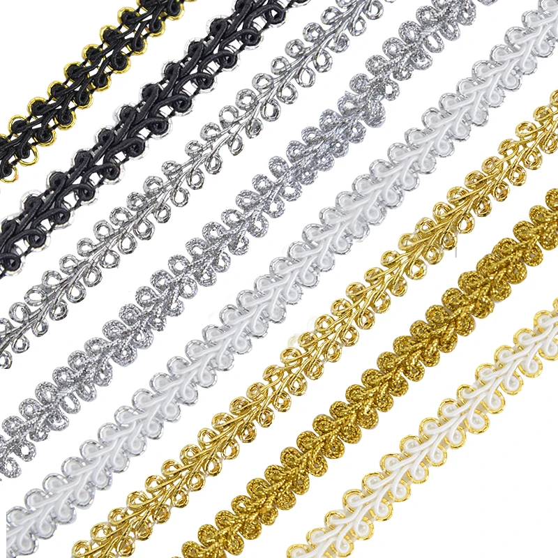 5 metri 8/10mm nero oro argento filo millepiedi intrecciato nastro di pizzo Trim curva tessuto per artigianato da sposa accessori per cucire fai da