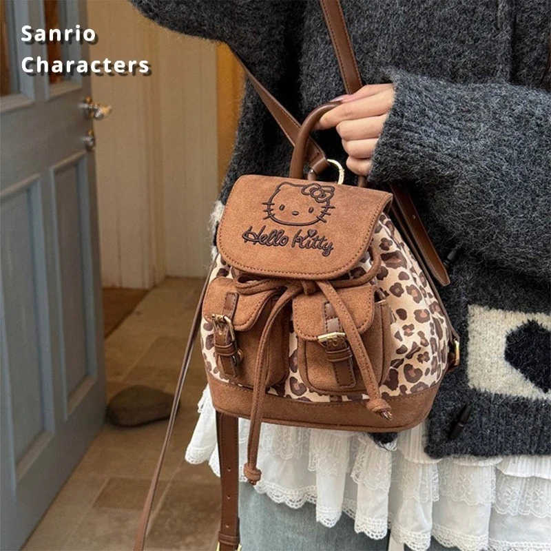 

Cartoon Cute Sanrio Hello Kitty Leopard Print Fashion Versatile Commuting Storage Backpack