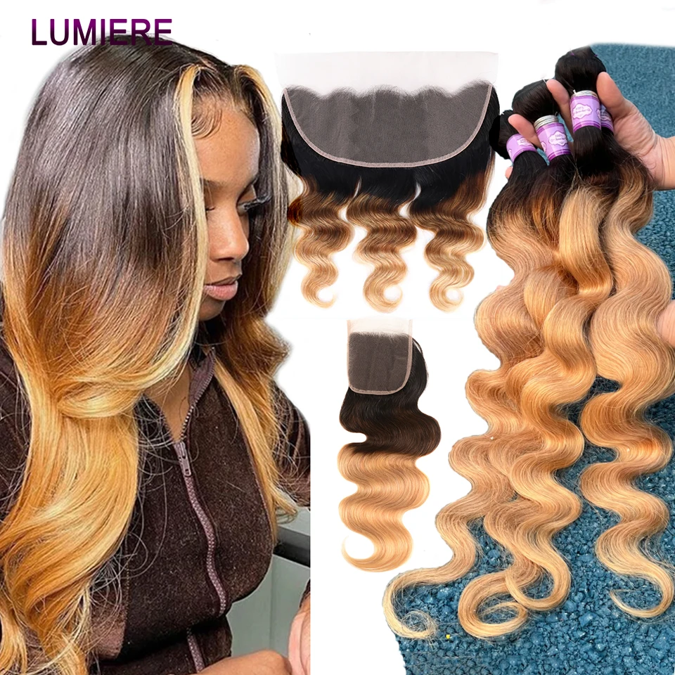 Ombre Body Wave Bundles With Frontal Closure T1b/4/27  display picture 1