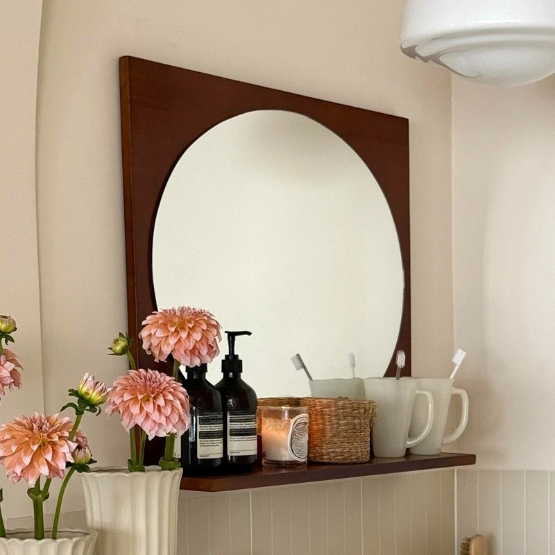 

French retro bathroom mirror, oval with rack toilet mirror