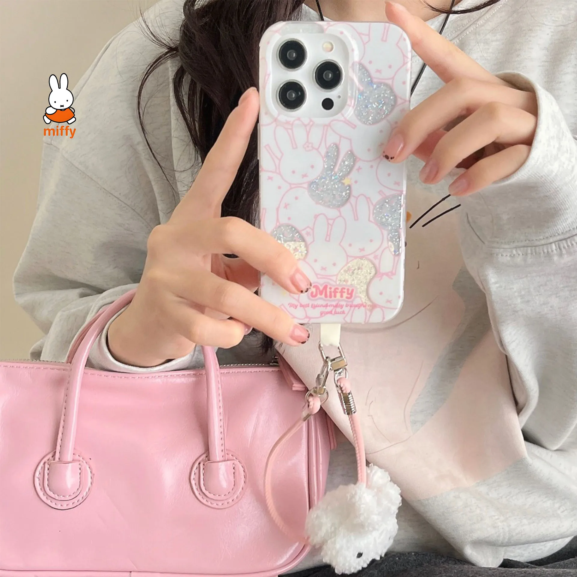 Miffy Kawaii Cartoon Mobile Phone Case Cute Rabbit Anime Pendant Phone Case Suitable for Iphone1615Promax/14/13