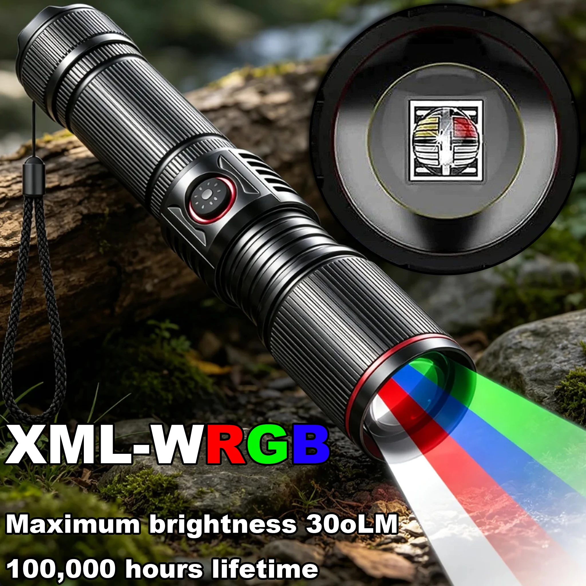 Scalable Zoom Colorful Color Light Flashlight LED Outdoor Photography Fill Light RGB Four-Color Light Flashlight Type-C Charging