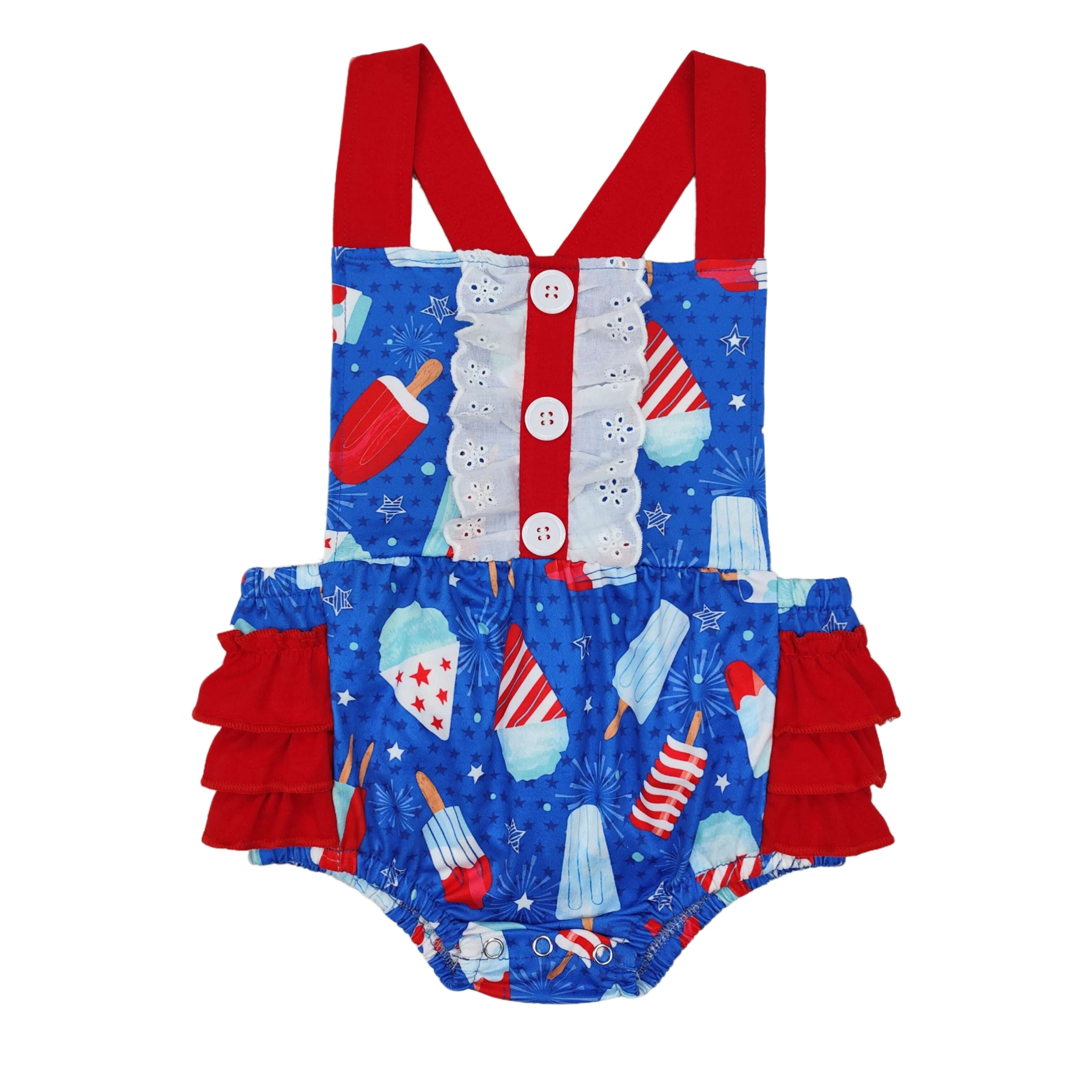 Wholesale Newborn Toddler July 4th Clothing Baby Girl Popsicle Bows Boots Infant Jumpsuit Kids Children Overall Bubble Romper