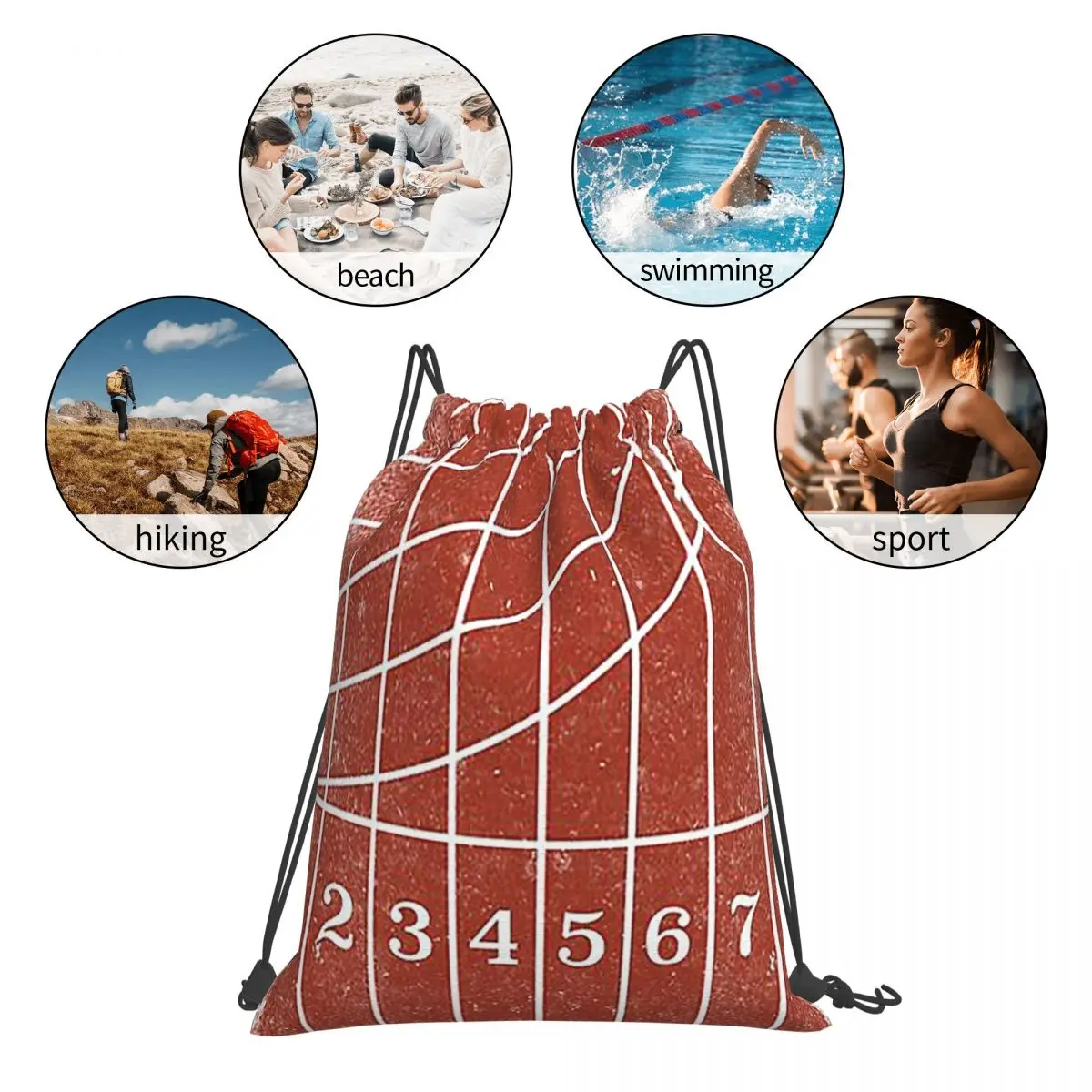 レッドランニングトラックユーズド加工スタイルバックパックカジュアルポータ​​ブル巾着バッグスポーツバッグブックバッグ旅行学校