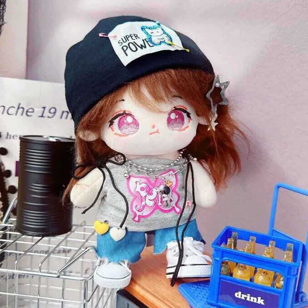 Y2k 20CM Cotton Doll Clothes Trendy Set Hip Hop Stuffed Doll Plush Suit Jeans Outfit Plush Toys Clothes 20cm Cotton Doll