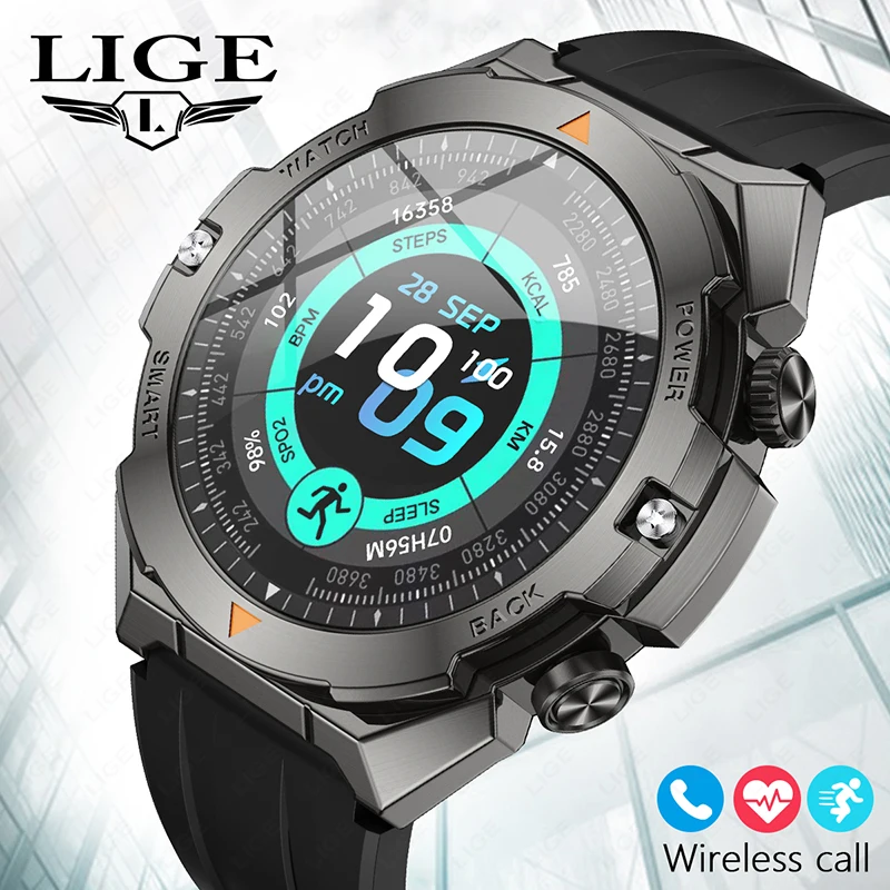 LIGE New Smart Watch Men IP68 Waterproof Wireless Call AI Voice Assistant Watch For Andrio IOS Health Monitor Sport Smartwatch