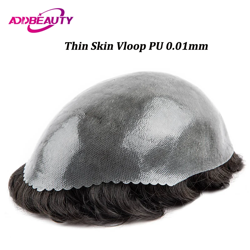 

Thin Skin Men Toupee Vloop Wigs for Men 100% Real Human Hair Topper Full PU 0.01mm Capillary Prosthesis Microskin Natural Color