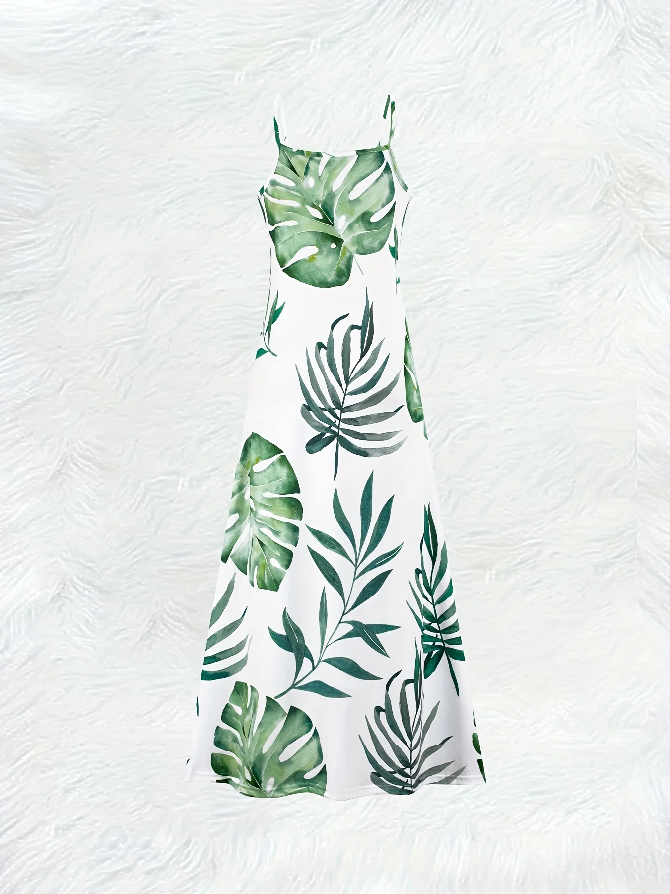Printed Design Four Seasons Series Vacation Style Tropical Leaf Pattern Printed Dress