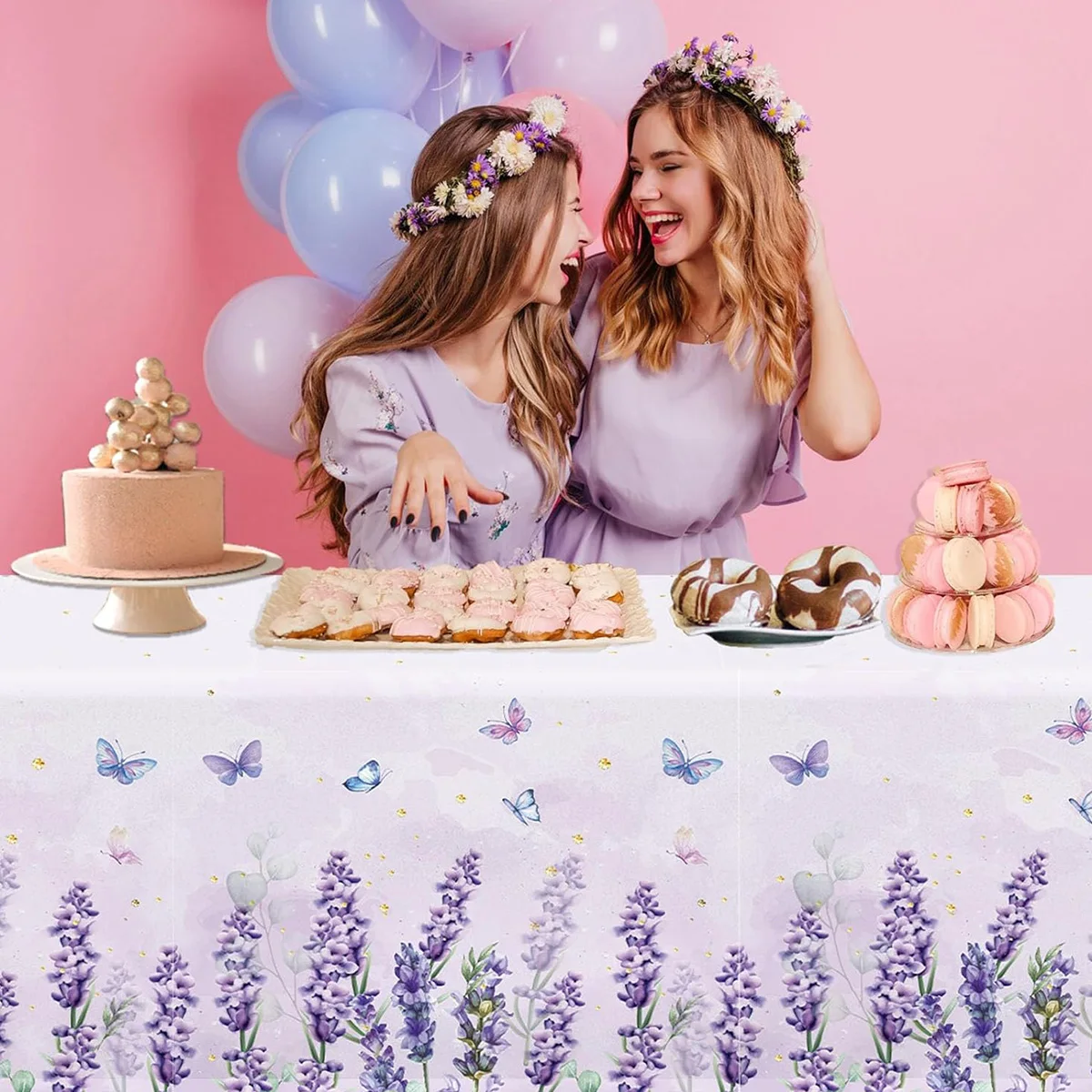 Light Purple Lavender Wildflower Tablecloth Butterfly Theme Birthday Party Decorations Kid Girl Baby Shower Supplies Table Cover