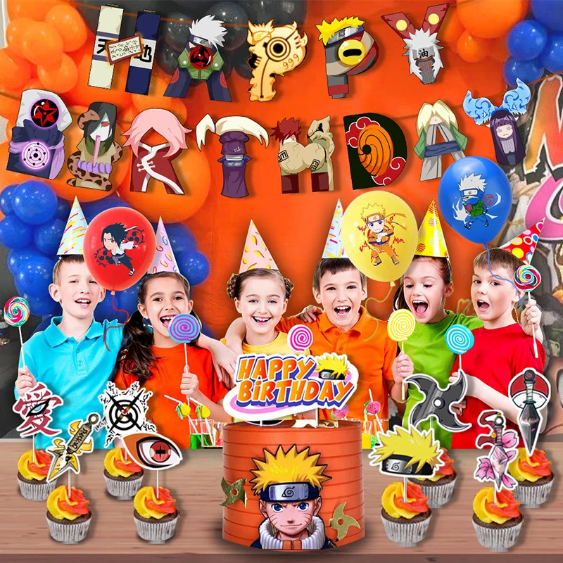 Fiesta temática de NARUTO, accesorio de decoración de Festival de Carnaval, pancartas de cumpleaños, insertos de pastel de globos, figura de Anime 2D, fiesta de Navidad para niños