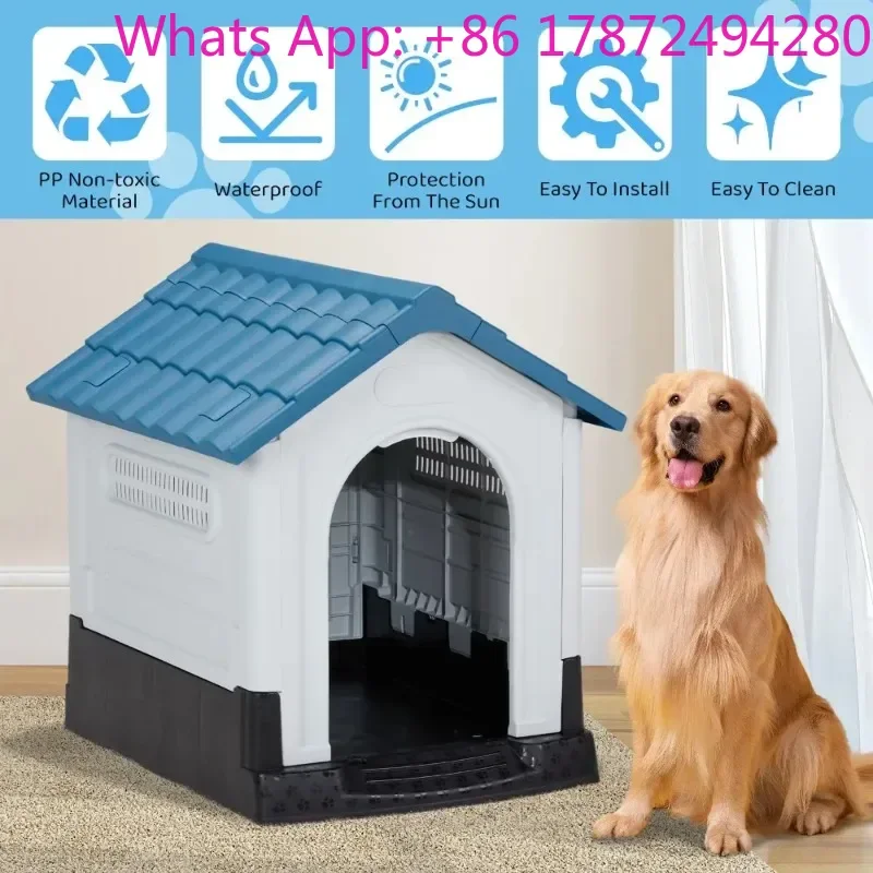 Large Plastic Dog House – Indoor/Outdoor Use, Air Vents & Elevated Floor (Weatherproof)