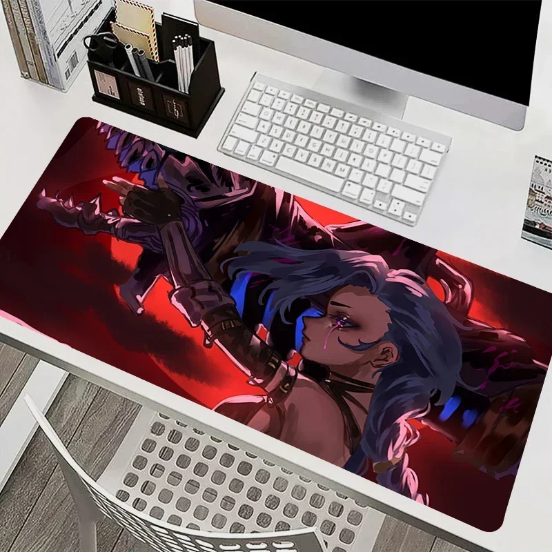 League of Legends Jinx Gamer Mousepad, Large Anime Girl Game Accessories Keyboard Pad, Kawaii Extended Anti-Slip Desk Mat Carpet