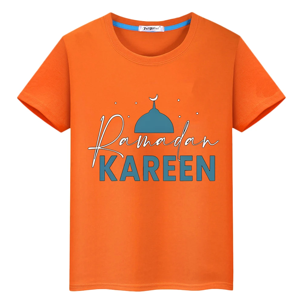 Camiseta con estampado de Ramadán feliz para niños y niñas, camisa de Eid Ramadan Mubarak, traje musulmán islámico corto de anime de verano, Tops, regalo de vacaciones