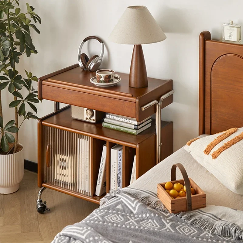 A  Solid wood storage cabinet retro magazine display Japanese living room sofa side few