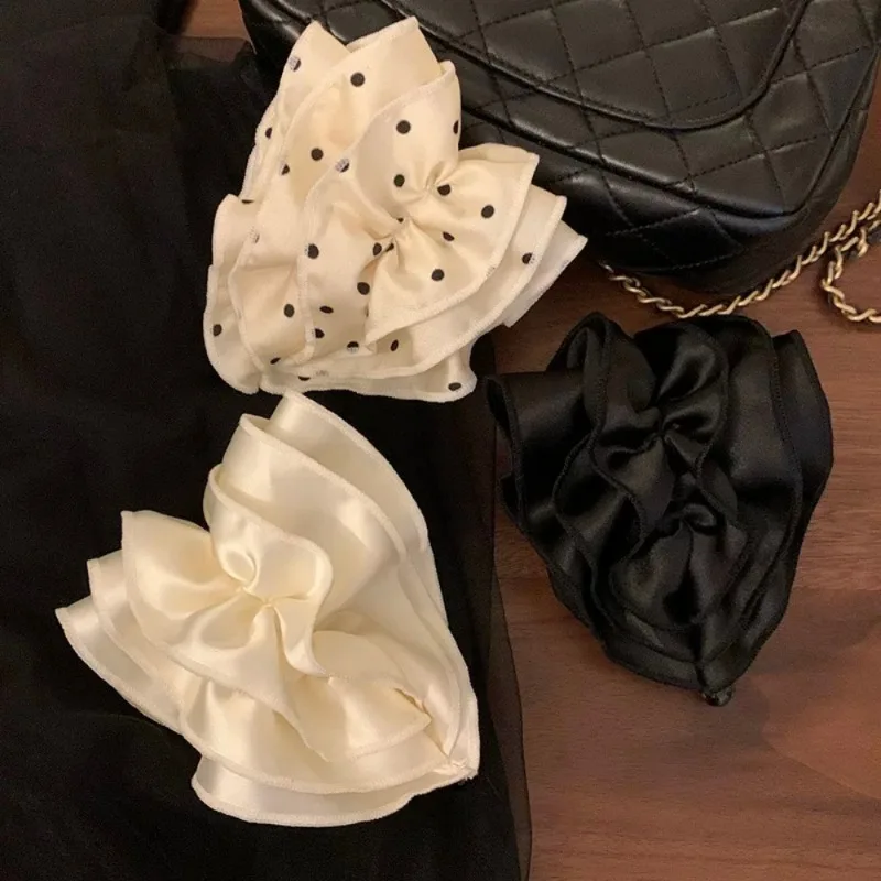 Multi-layer satin banana clip hair accessories polka dot hair grab advanced hairpin headwear