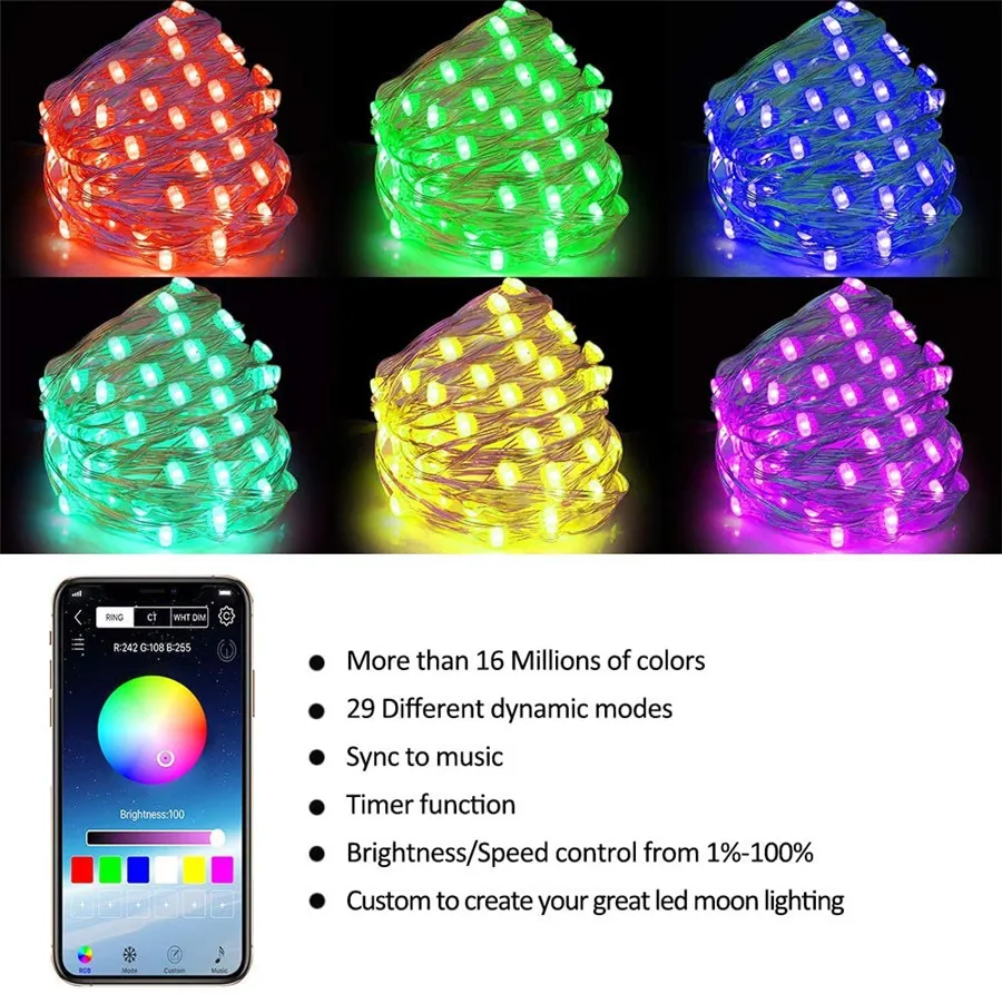 5/10/30M Bluetooth Kerstboom String Light Smart App Controle Usb Koperdraad Fairy Light Rgb wedding Party Garland Light