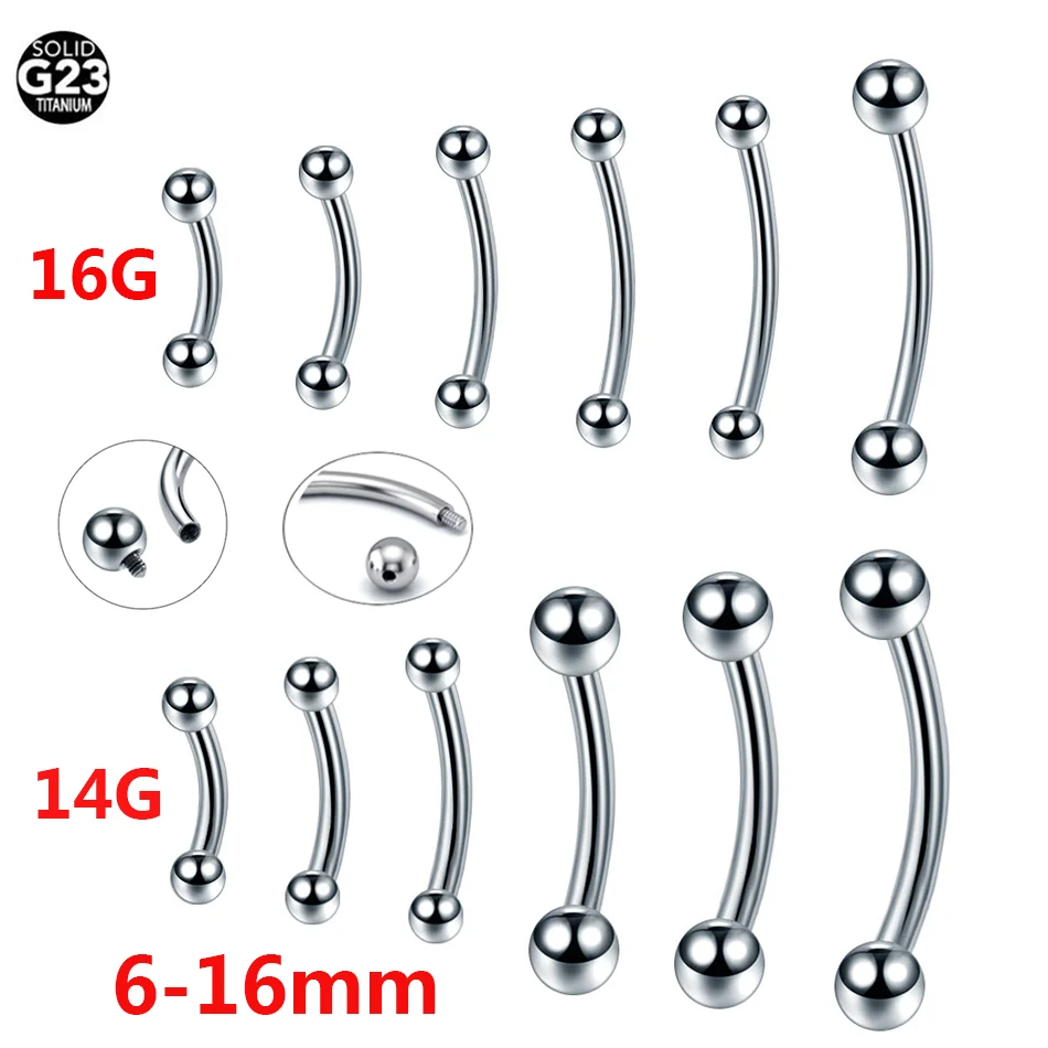 1/10pcs Titanium Internally Threaded Eyebrow Banana Piercing Curved Barbell Rings Tongue Helix Earring Cartilage Piercing Jewelr