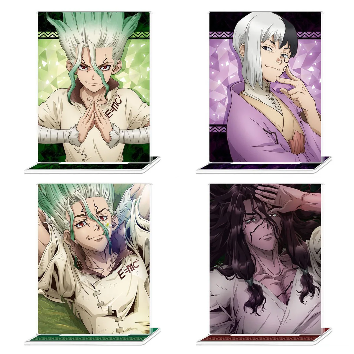 Loen Anime Store Dr.Stone Senku Ishigami Gen Asagiri Chrome Quadrate Acrylic Stand Desktop Decor Fans Charm Gifts About 15cm