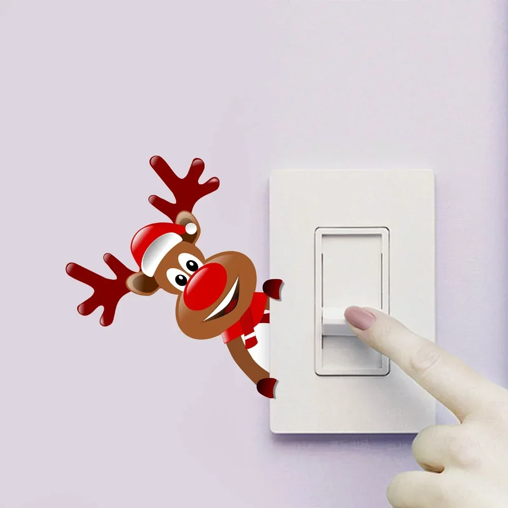 

6/1PCS Christmas Wall Switch Decoration Sticker New Year Santa Claus Elk Removable Graffiti Sticker Funny Santa Claus Snowman