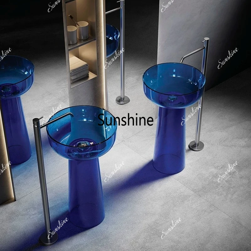 

Transparent resin column basin hotel bathroom B & B color round integrated floor type