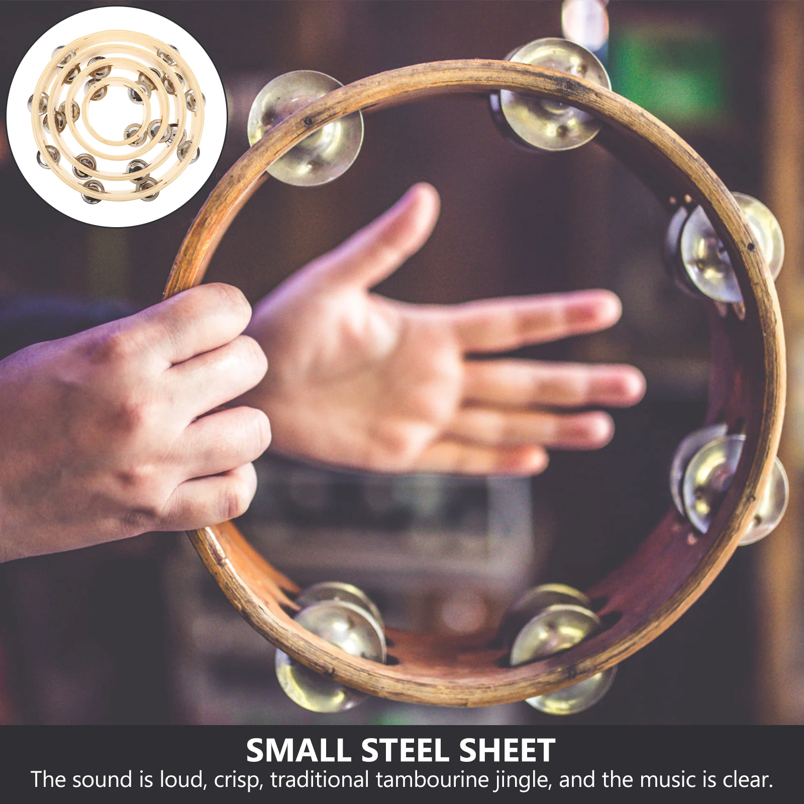 

Ergonomic Wooden Tambourine 4Pcs Clear Sound Quality Bell Tambourine Musical Instrument Toy