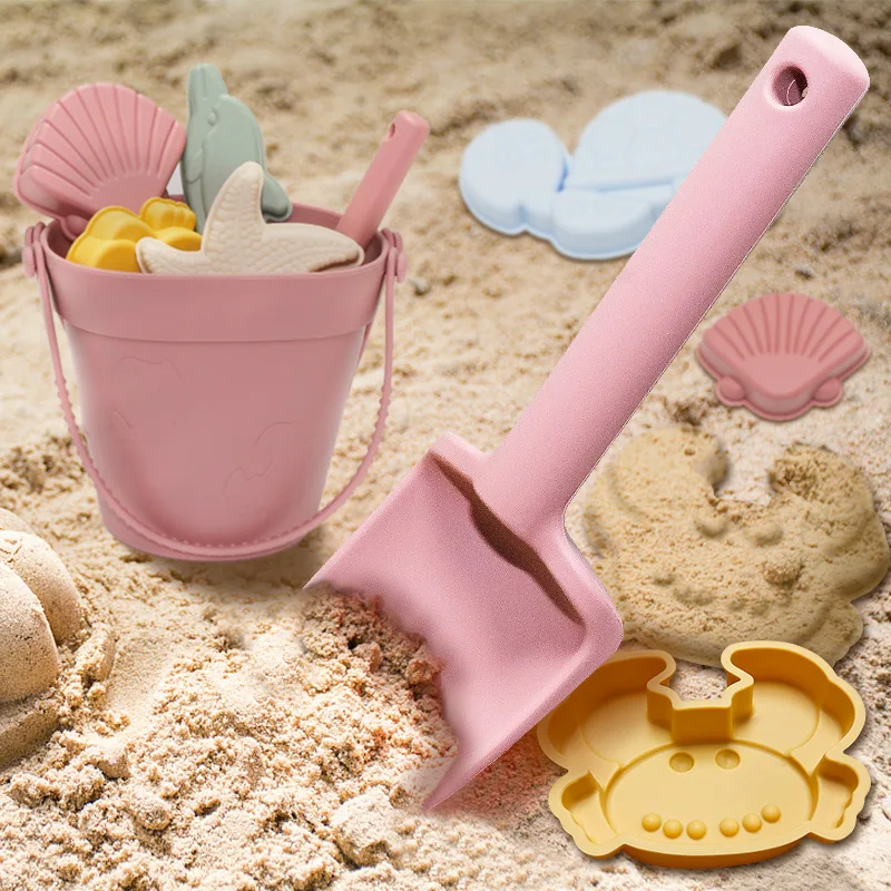 Silicone Beach Sandbox, pá ao ar livre, balde de água, chaleira, bandeja de areia, modelos animais Seaside Snowland Brinquedos para crianças,