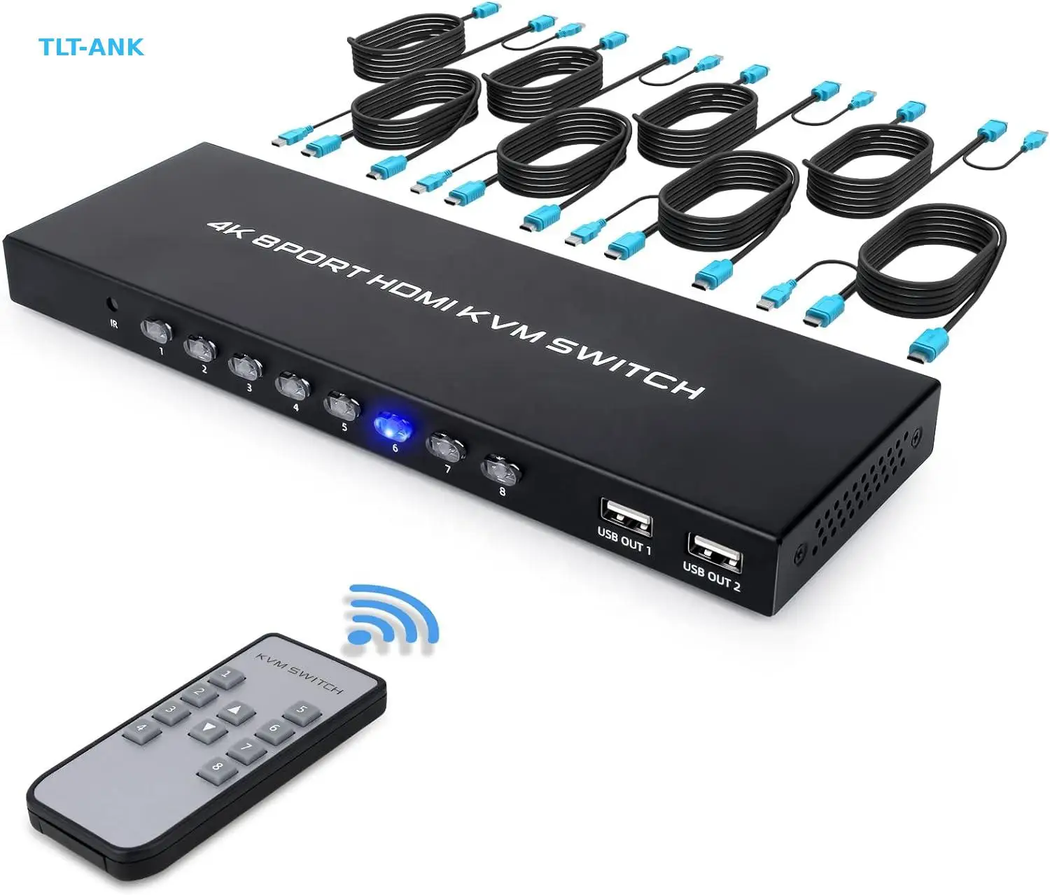8 Port KVM Switch HDMI 4K 30Hz Rack Video HDMI KVM Switcher Console 8 in 1 Out + 8-Pack Cables