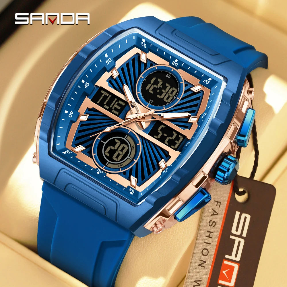 

SANDA Brand's Electronic Man Watch Digital Fashion Trend Multifunctional Clock Silicone Waterproof Week Date Men's Watches