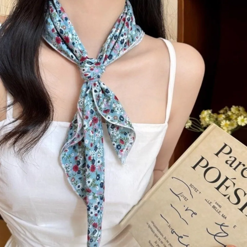 

3pcs/set Thin Fabric Floral Neck Scarf Korean Style Colorful Printed Headscarf Elegant Hair Band Flower Square Headband
