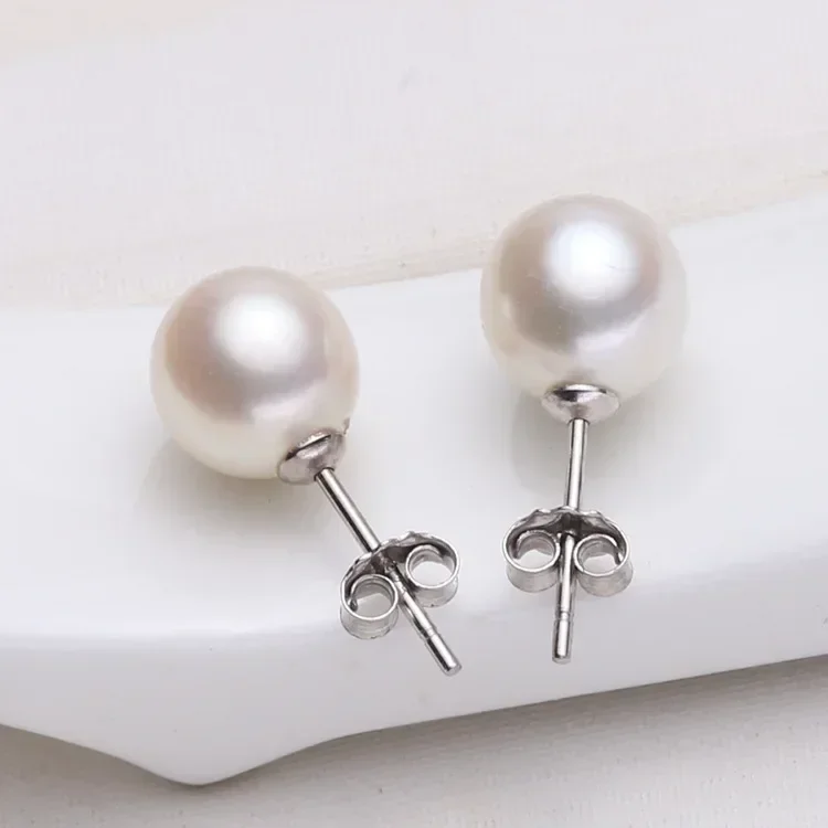 2024 new Silver Sterling Silver 6mm/8mm/10mm Freshwater Cultured Pearl Button Ball Stud Earrings For Women As Best Gifts Jewerly