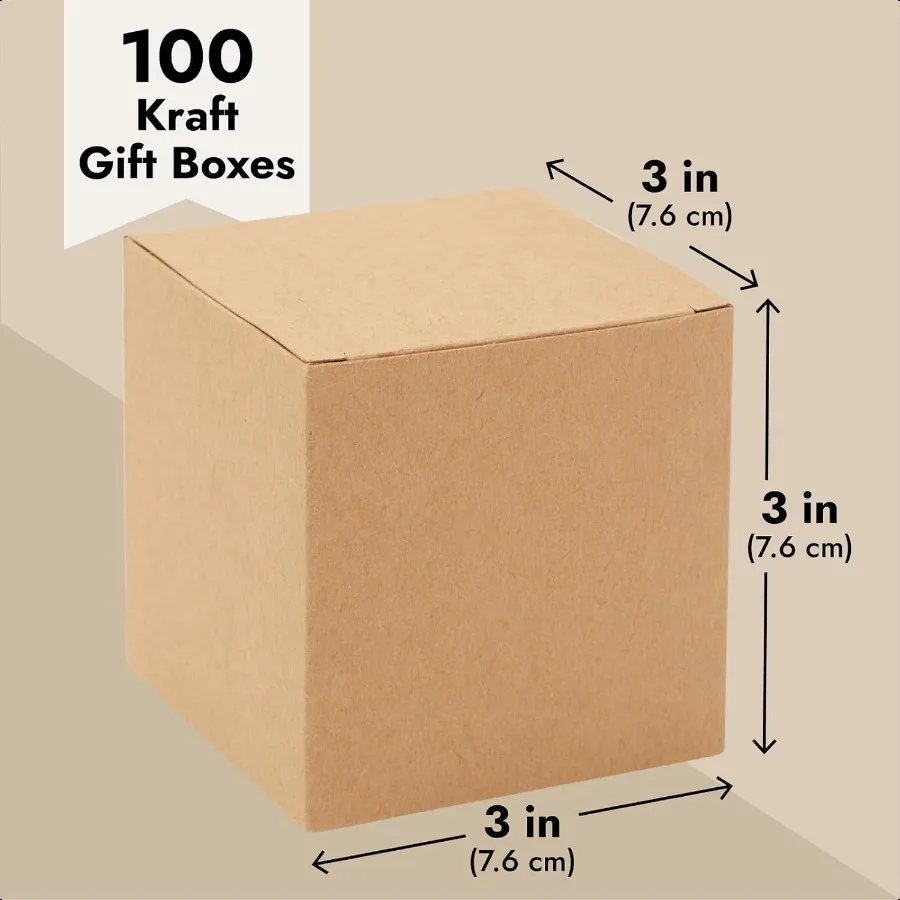 뚜껑이 있는 100팩 브라운 3x3x3인치 선물 상자 내구성이 뛰어난 종이 정사각형 선물 홀더 신부 들러리 제안 상자용 간편한 조립