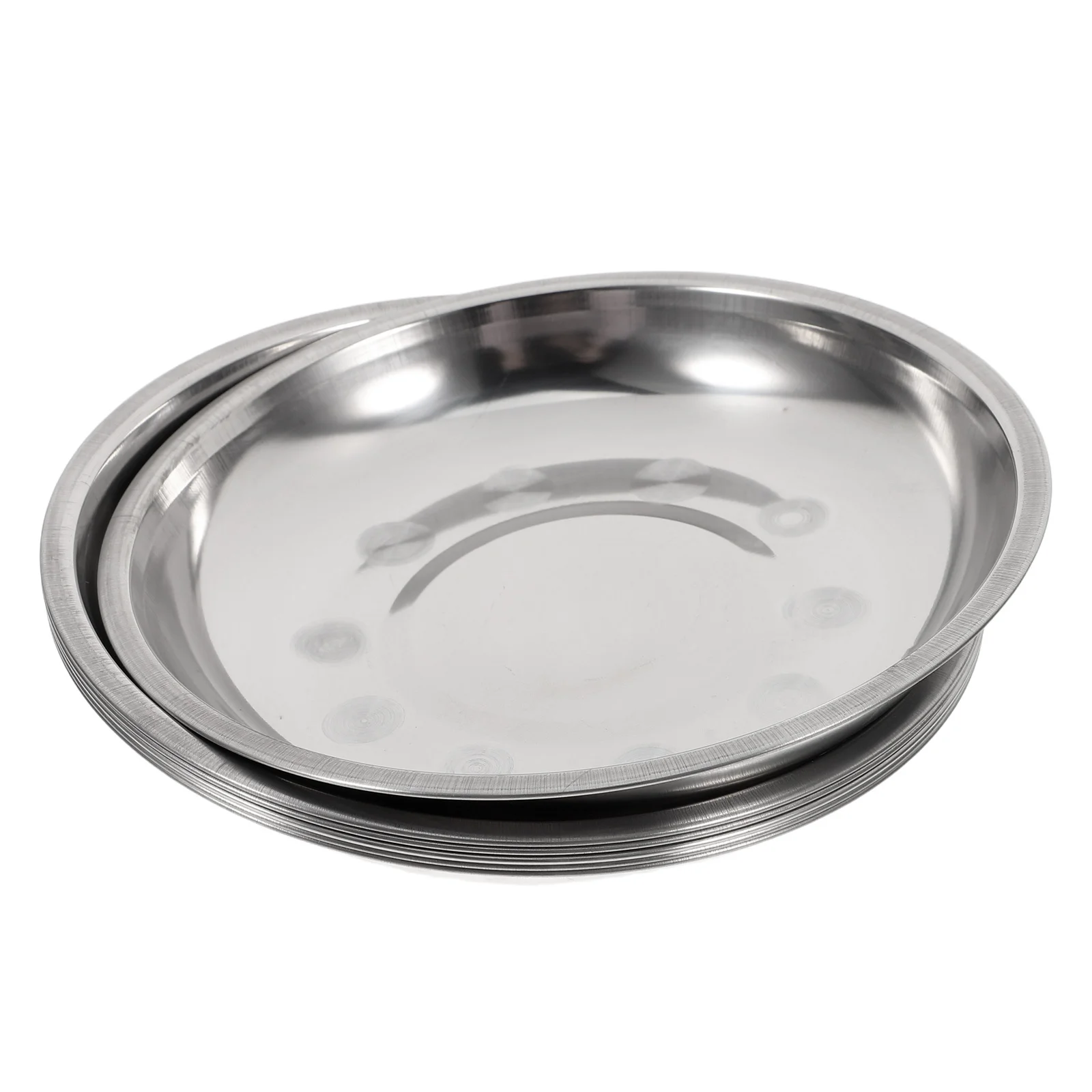 

5pcs 5 Pack Dining Veggie Tray Outdoor Picnic Stainless Steel Plate Round Plates Silver