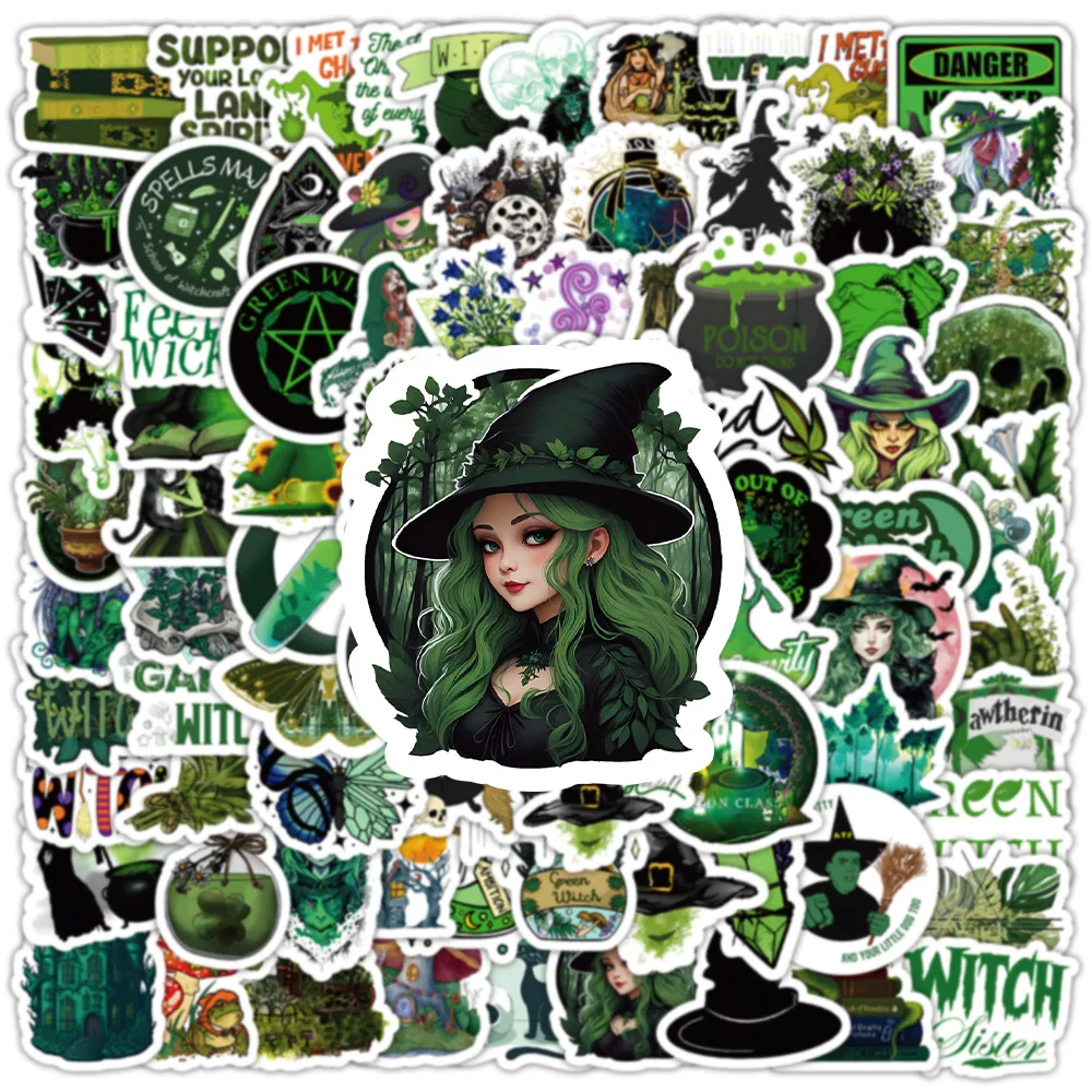 10/30/50PCS New Green Witch Cartoon Graffiti iPad Computer Luggage Helmet Guitar Water Cup Wall Sticker Toy Decoration Wholesale