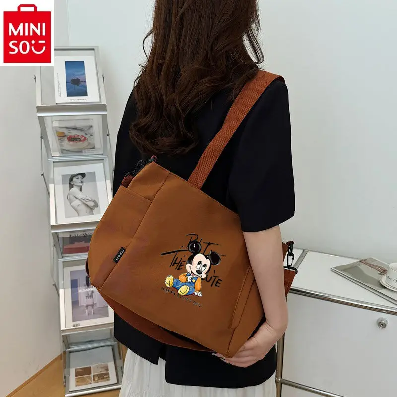 Miniso Disney Cartoon Mickey Hoogwaardige Canvas Tas Voor Vrouwen, Modieuze En Casual, Grote Capaciteit Draagbare Draagtas