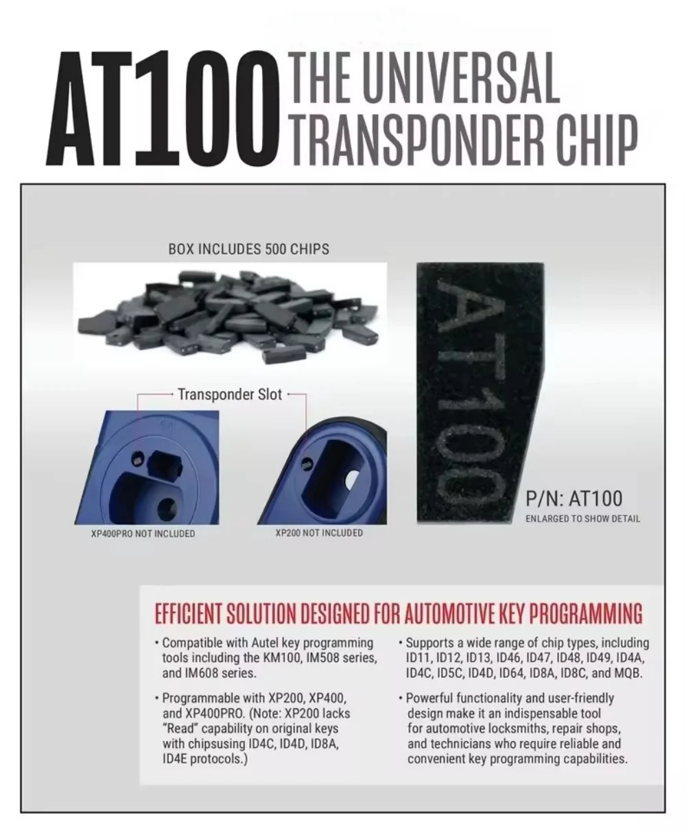 5pcs/lot Autel AT100 Universal Super Transponder Chip Used with XP200 XP400 XP400PRO for Vehicles Key Programming
