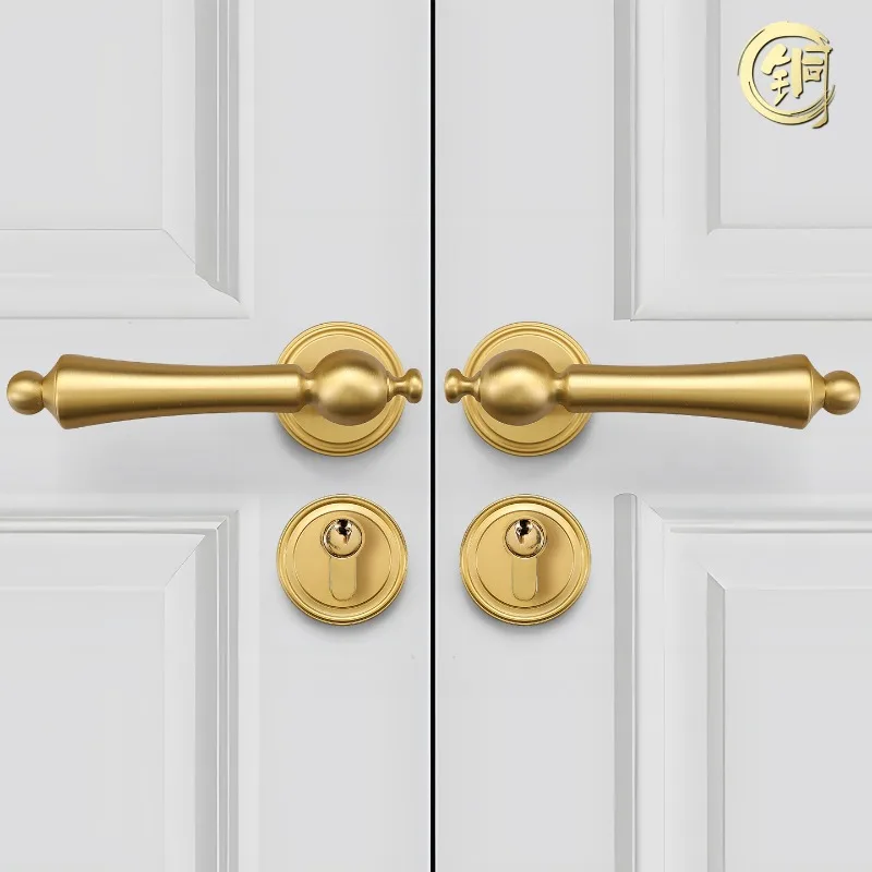 

Light Luxury Solid Brass Indoor Double Door Lock with High-end Feel, Office Wooden Door Silent Lock