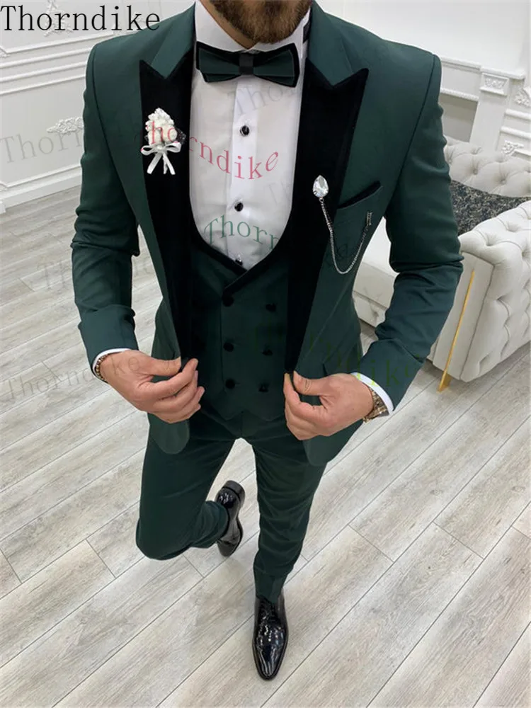 Thorndike 2022 Tailored Suit Men Groom Slim Fit 3 Piece Tuxedo Prom Wedding Suits Blazer Terno Masuclino Jacket+Pant+Vest