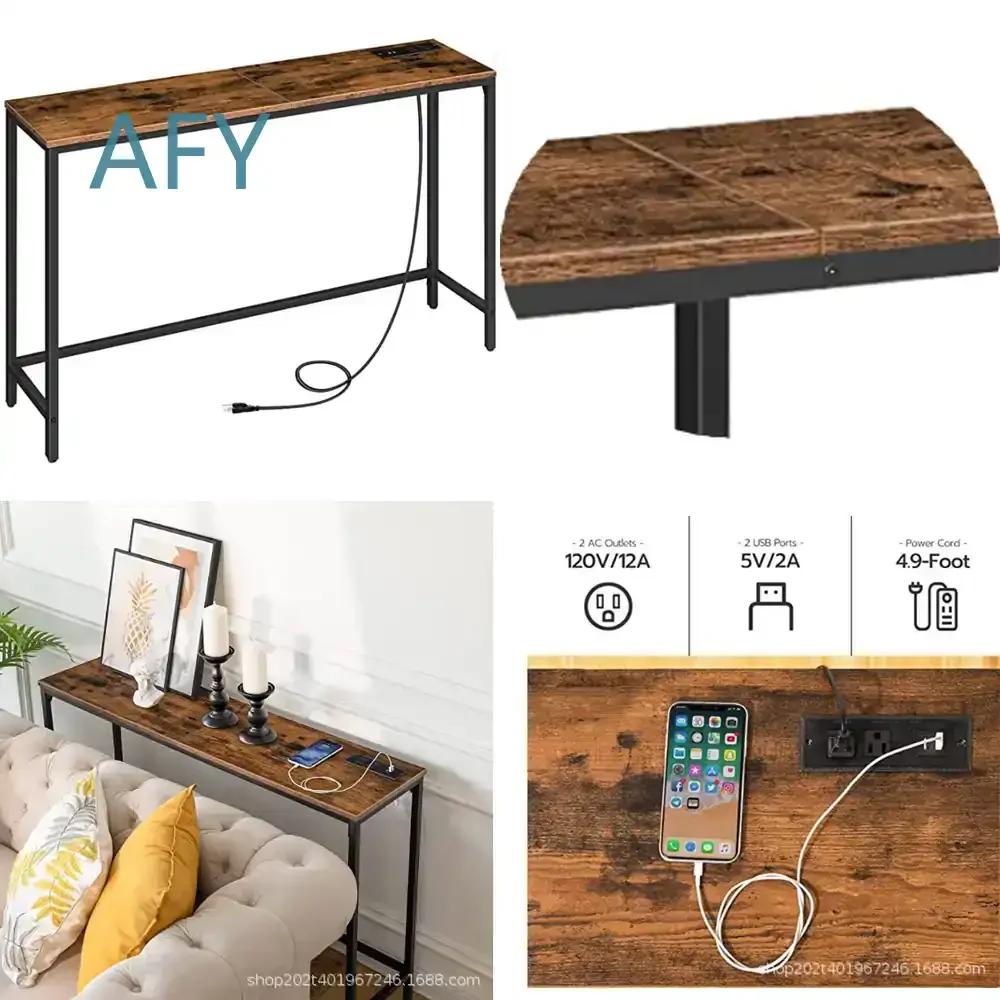 Nordic Minimalist Entryway Iron Wood Sofa Back Shelf Hallway Narrow Gap Side Table for Living Room for Modern Home Decor