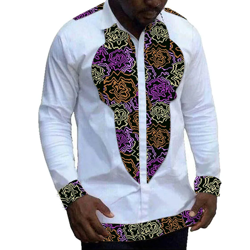 النيجيري موضة الأبيض قمصان رجالية التصميم الحديث قميص غير رسمي المرقعة بأكمام طويلة التلبيب ملابس الحفلات الأفريقية كوتور #2