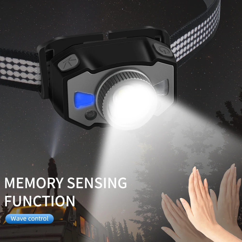 BORUiT B33 LED Motion IR Sensor Mini Headlamp XP-G2+2*3030 Red Light 5-Mode Zoom Headlight Rechargeable Head Torch Hunting Light