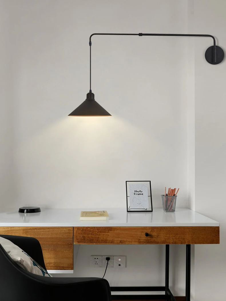 Black Metal Wall Light For Bedroom Bedside Reading Long Arm