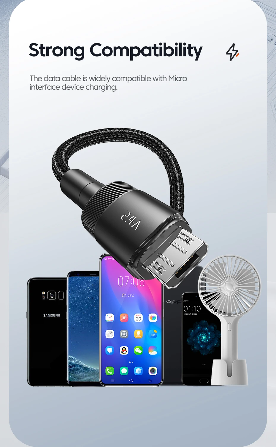 Toocki 2,4A USB-zu-Micro-Kabel für Kopfhörer und Ventilatoren, 1/2/3/5er-Pack, Schnellladung, Handy-Micro-Kabel für Samsung Xiaomi, Datenkabel – Detail 8