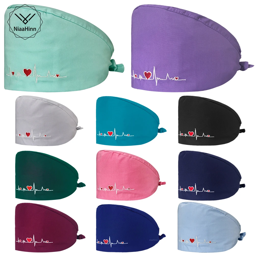 Wholesale Veterinary Pet Shop Nurse Solid Color Polyester Cotton Sweat Absorbing Medical Scrub Hat Surgical Cap Doctor Work Caps